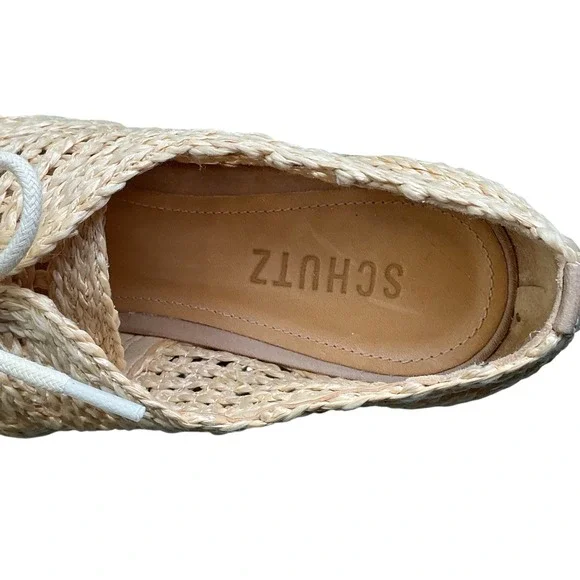 SCHUTZ Jules Woven Raffia Espadrille Lace Up Wedge Platform Shoes Size 8.5 - Picture 10 of 10